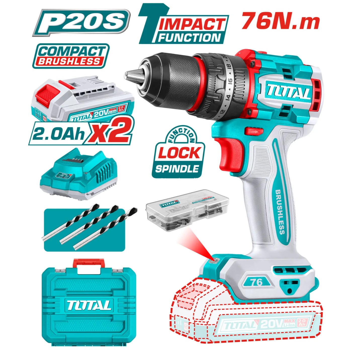 20V Brushless Cordless Impact Drill Set