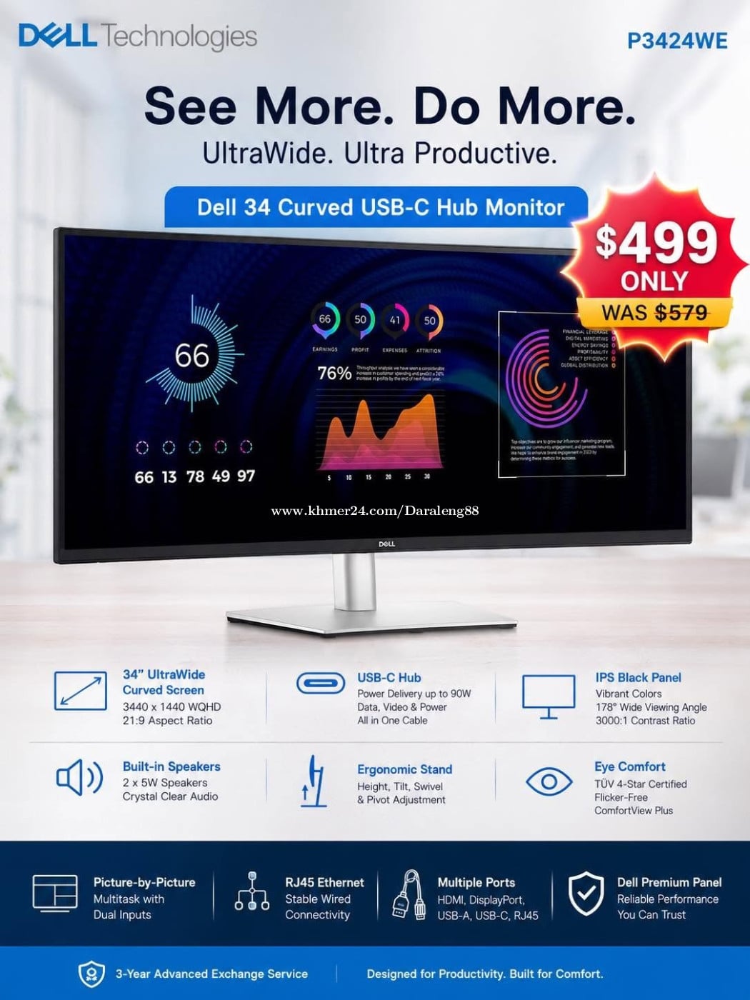 Dell 34 Curved USB-C Hub Monitor - P3424WE