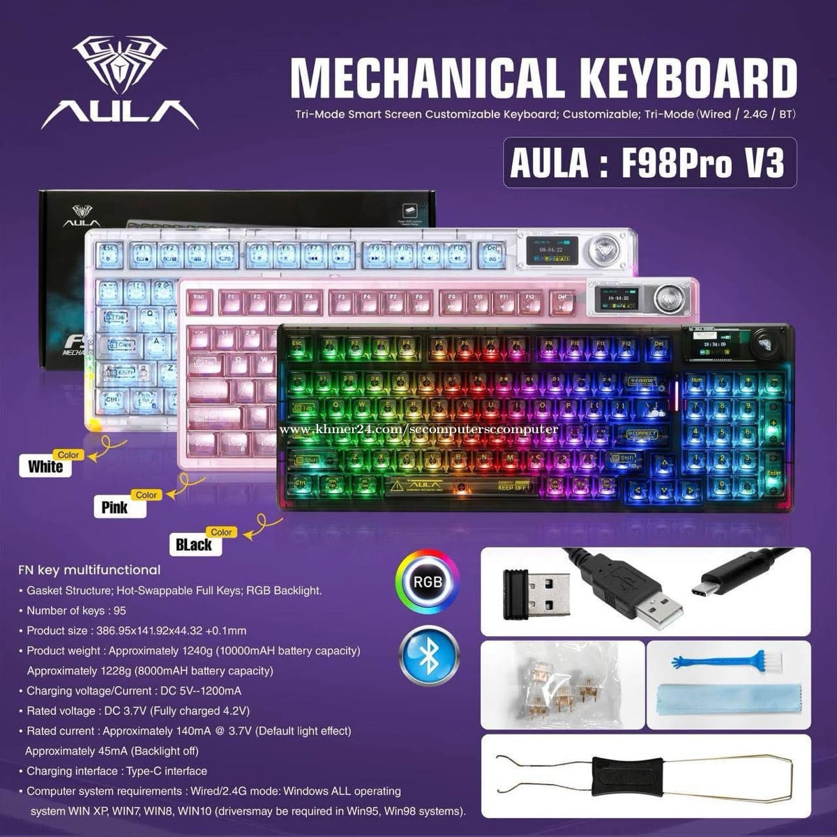Keyboard Gaming Brand Aula F98Pro V3ទើបចូលស្តុកថ្មី ថ្មីប្រអប់ បងៗ មានការធានា1ឆ្នាំពេញ📩