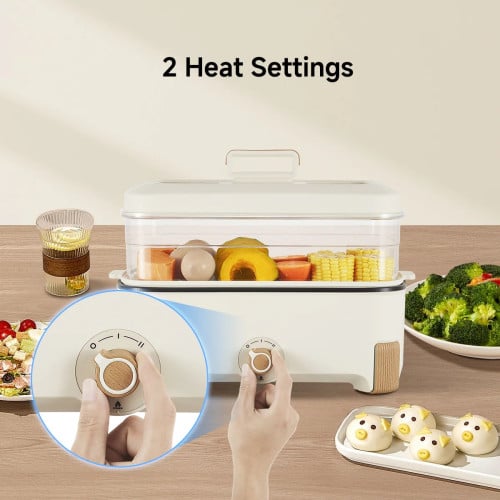 2in1 Multi function 2 Tier Food Steamer & Steamboat, Non-stick Inner Pot, 17L