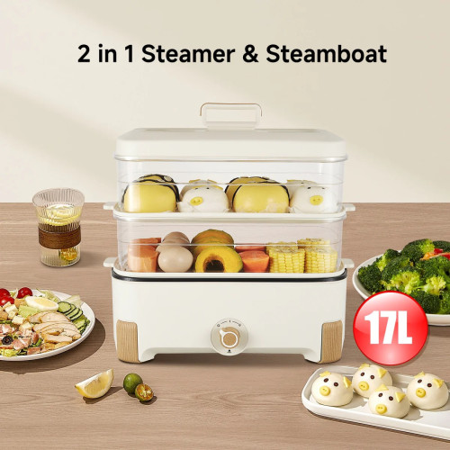 2in1 Multi function 2 Tier Food Steamer & Steamboat, Non-stick Inner Pot, 17L