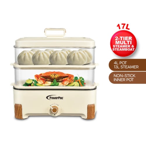 2in1 Multi function 2 Tier Food Steamer & Steamboat, Non-stick Inner Pot, 17L