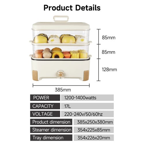 2in1 Multi function 2 Tier Food Steamer & Steamboat, Non-stick Inner Pot, 17L