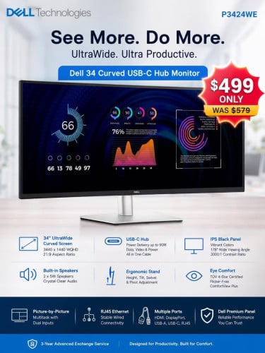 Dell 34 Curved USB-C Hub Monitor - P3424WE