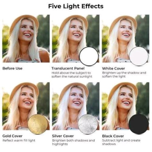 FULL Control your Photo/Video-Light - reflector card+ 5 in 1, compact, multiuse, gold, silver, white