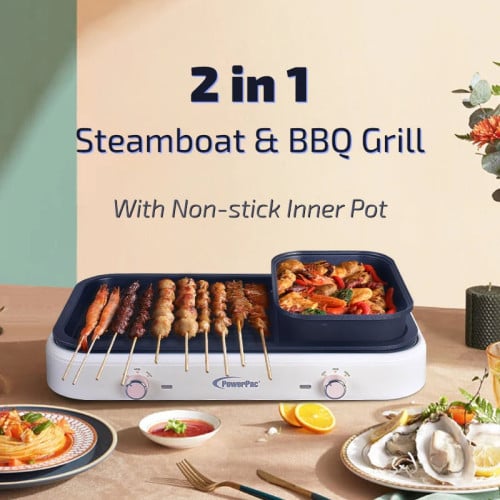 Steamboat with BBQ Grill, 2 in 1 Multi Cooker with Non-stick inner pot