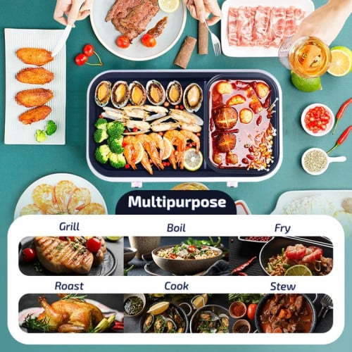 Steamboat with BBQ Grill, 2 in 1 Multi Cooker with Non-stick inner pot