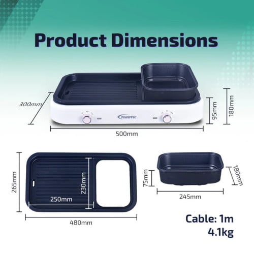 Steamboat with BBQ Grill, 2 in 1 Multi Cooker with Non-stick inner pot