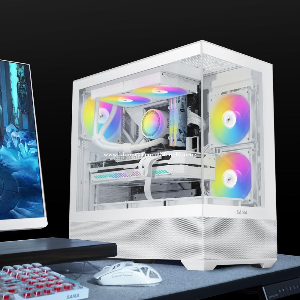 SAMA V40 Mid Tower ATX Gaming Case Include 6 Fans ARGB White