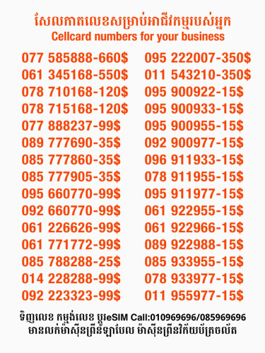 Cellcard លេខសម្រាប់អាជីវកម្ម