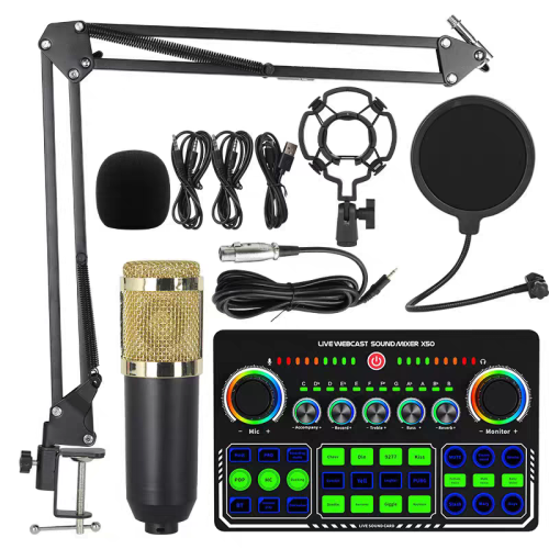 1ឈុត 46$ Condenser Microphone Kit with Live Sound Card ឬ Live Streaming Sound Card Set។