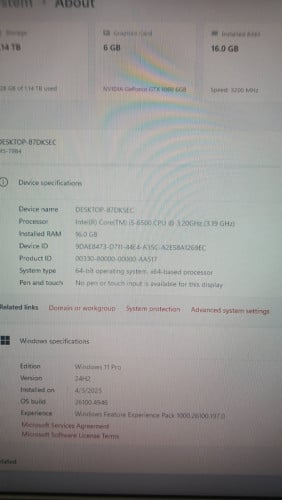 Core I5 Ram 16Gb VGA 6G