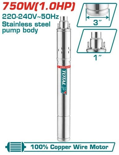 TOTAL 750W (1.0HP) 3" Deep Well Submersible Screw Pump