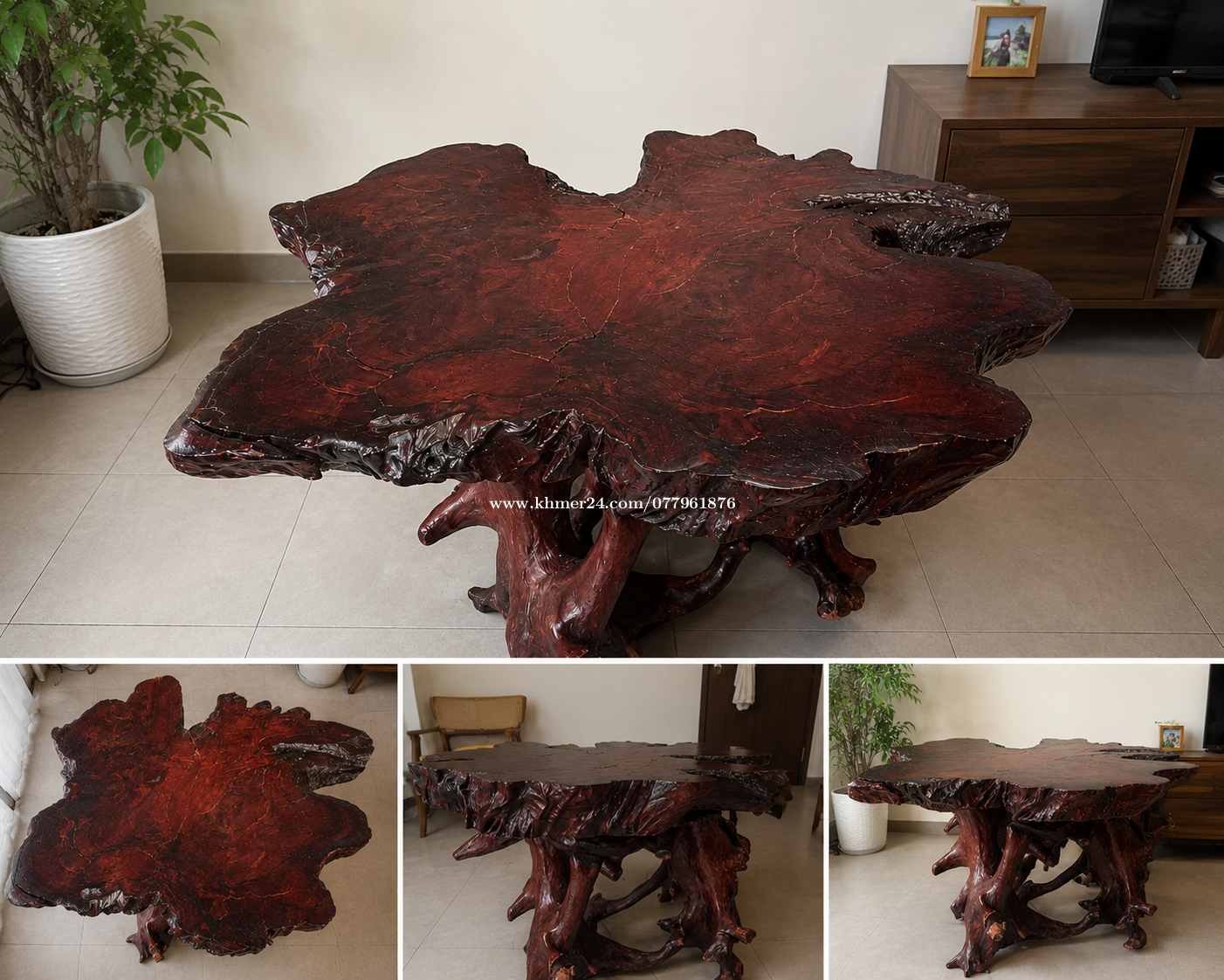 តុបន្ទះឈើធម្មជាតិ ដ៏កម្រ / Rare Natural Wood Slab Table