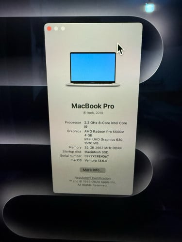 លក់ Macbookpro 2019 អេក្រង់ 16’ CPU Core i9 RAM 32GB SSD1TB VGAដាច់ 4GB