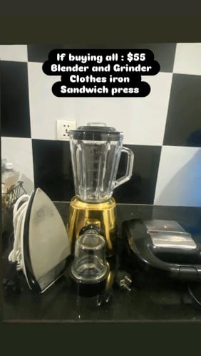 Blender with grinder, clothes iron and sandwich press