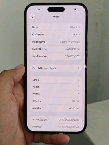 iPhone 14 Pro max 128g CH sim2 ធ្លាប់ដូរអេក្រង់ហ្សីន នៅស្អាត98%