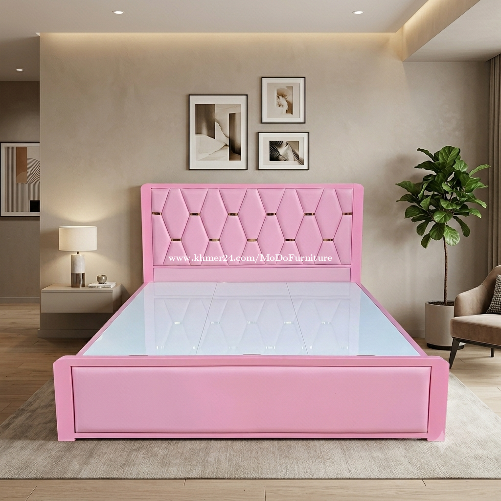 គ្រែPink ៗ Size: 180 x 200cm (ហ្វ្រីតម្លើង និងដឹក)