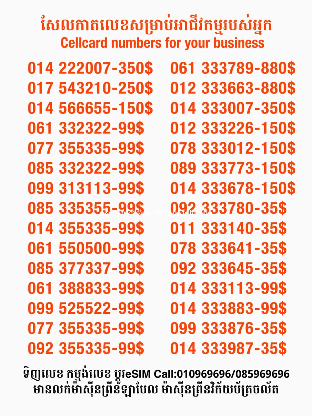 Cellcard លេខសម្រាប់អាជីវកម្ម