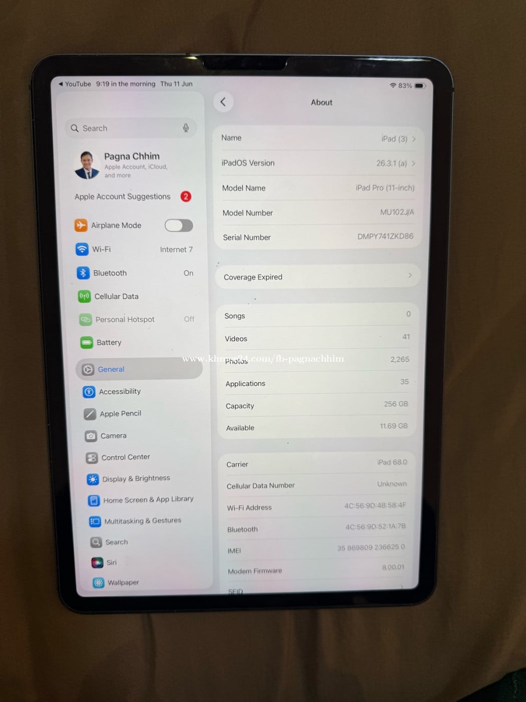 iPad Pro 2018 11inch 256gb sim WiFi