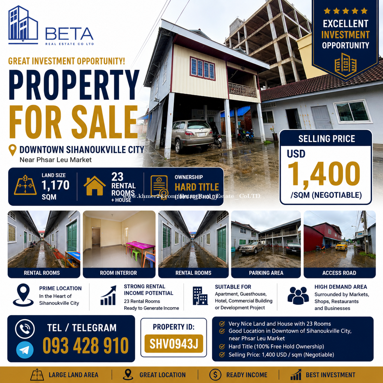 Land and house for sale in Sihanoukville near Phsar Leu Market