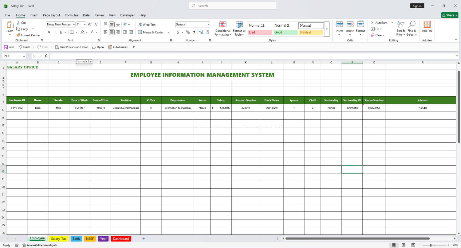 Payroll Tax calculation system in Excel