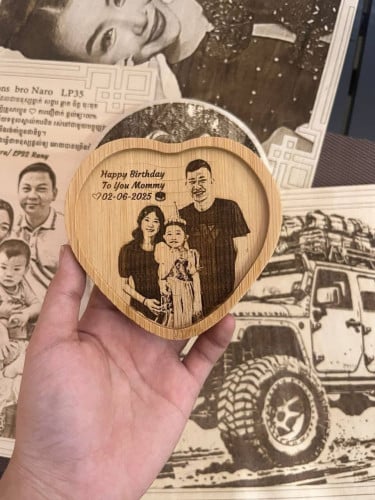 Costume Heart Shape / Wooden Engraving / Perfect Gifts /By Laser Art/ឈើឆ្លាក់រូប