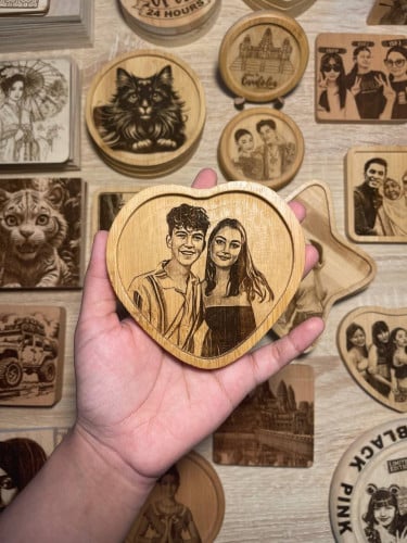 Costume Heart Shape / Wooden Engraving / Perfect Gifts /By Laser Art/ឈើឆ្លាក់រូប