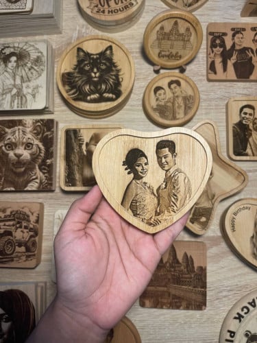 Costume Heart Shape / Wooden Engraving / Perfect Gifts /By Laser Art/ឈើឆ្លាក់រូប