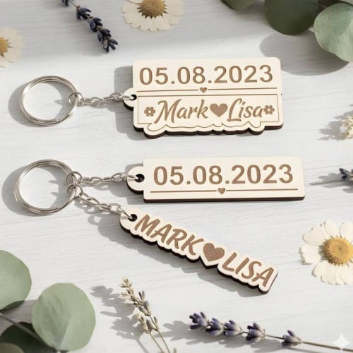 Custom Cut Keychain with Engrave Name, Code or Number​​ ​​​​​​​​​​​​​/ បន្ទោងឈើ