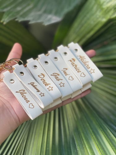 Custom Leather Keychain with Name/Number/Wordings/បន្ទោងសោរស្បែក