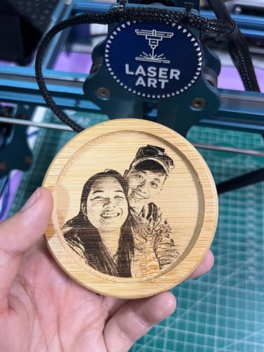 Custom Portrait Wooden Coasters with Photo & Initials/ឈើឆ្លាក់រូបភាពគូរស្វាមីភរិយា