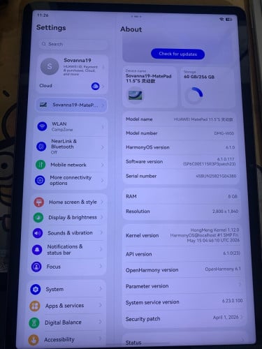 Hauwei matepad 11.5S Ram8 256g