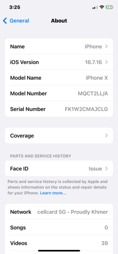 I Phone X no iCloud (64gលក់ប្រញាប់លុយ)