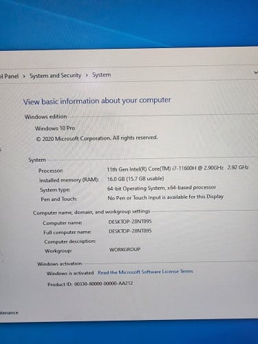 i7-11th Gen 16gb 256gb @125$