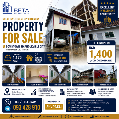 Land and house for sale in Sihanoukville near Phsar Leu Market