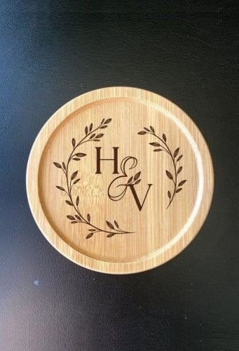 Laser EngravingPersonalize Wooden Coaster For Wedding Anniversary( Gift letter initials onlyឈើឆ្លាក់