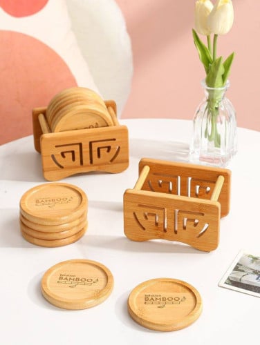 Laser EngravingPersonalize Wooden Coaster For Wedding Anniversary( Gift letter initials onlyឈើឆ្លាក់