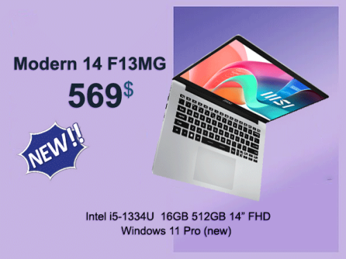 MSI Modern 14 F13MG _ $569 / i5-1334U 16GB 512GB 14 Inch FHD (new)