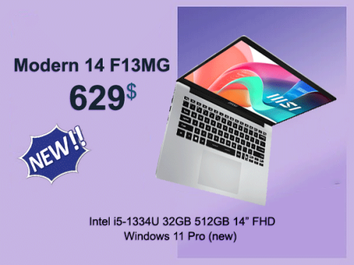 NEW, MSI Modern 14 F13MG , Silver _ i5 1334U 32GB 512GB 14" FHD (new)