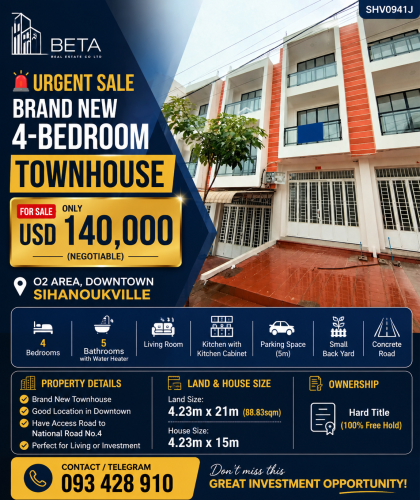 URGENT SALE | BRAND NEW TOWNHOUSE IN SIHANOUKVILLE