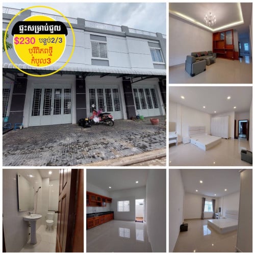 #ផ្ទះសម្រាប់ជួល មានសម្ភារះ បុរីពិភពថ្មី កំបូល 3