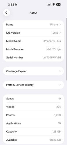 លក់ IPHONE 16 PLUS LLA Zin All 490$
