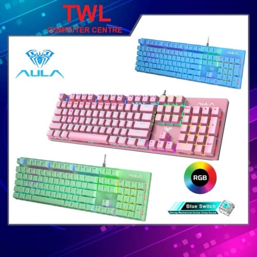 ក្ដារចុច Keyboard - Aula mechanical keyboard (pink and green) available in two colors