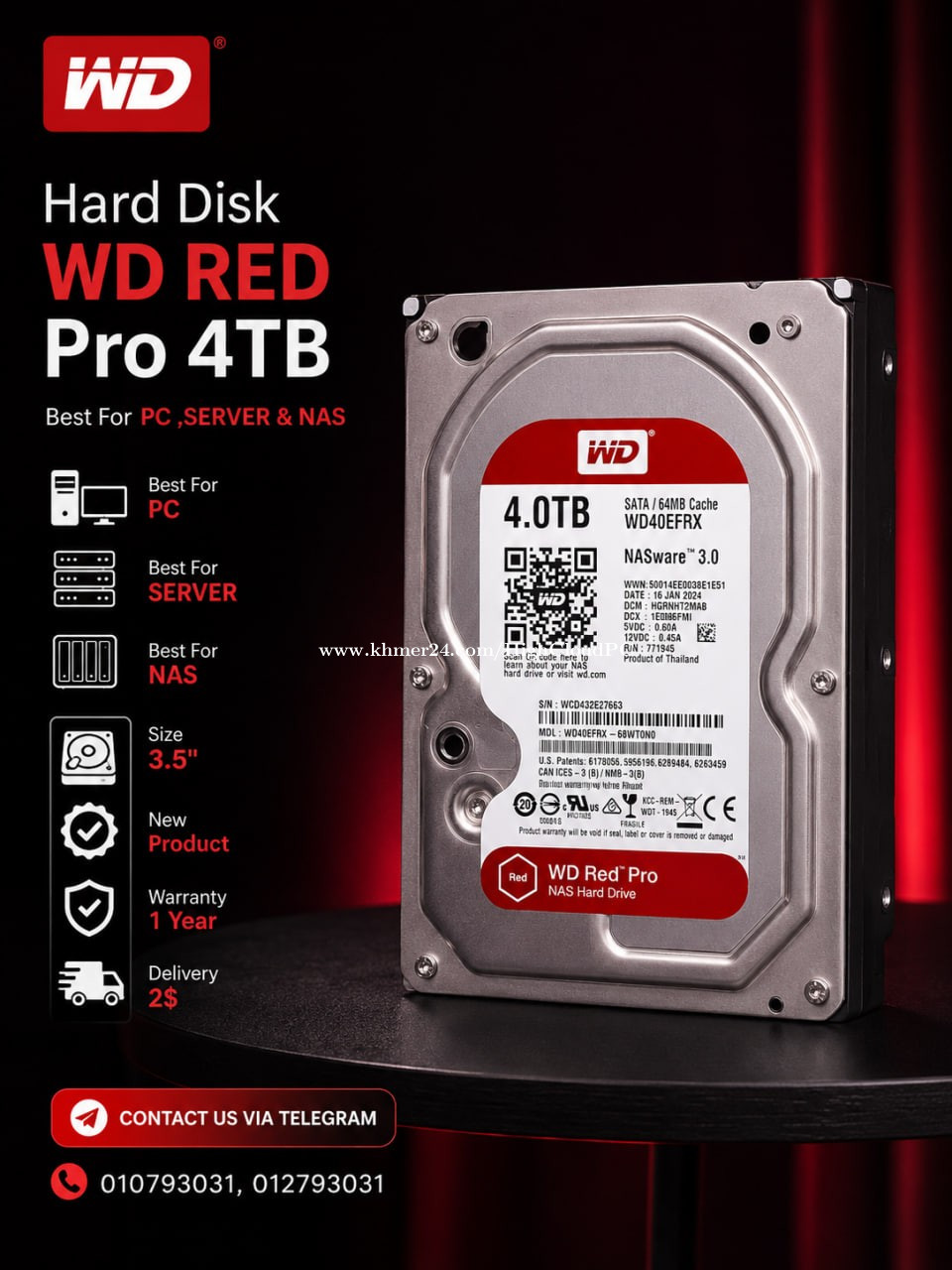Wd Server Type Hard Disk Server NAS Desktop WD Red HDD 4tb price $145.00 in Tuek L'ak ...