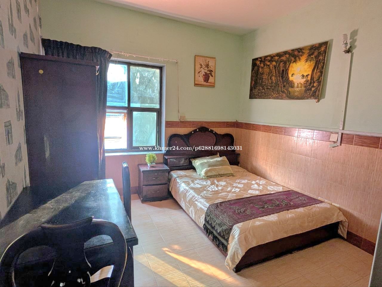room fully furnished, fridge, air-conditioner, standing fan, hot shower, kitchen, washing machine