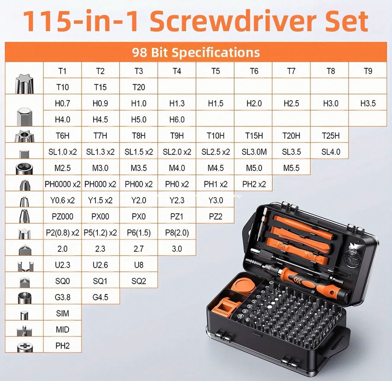 Precise Screwdriver Tip 115-in-1 Precision Screwdriver Set 🪛 | ឈុតទុលវីសជួសជុលទូរស័ព្ទ និង ...