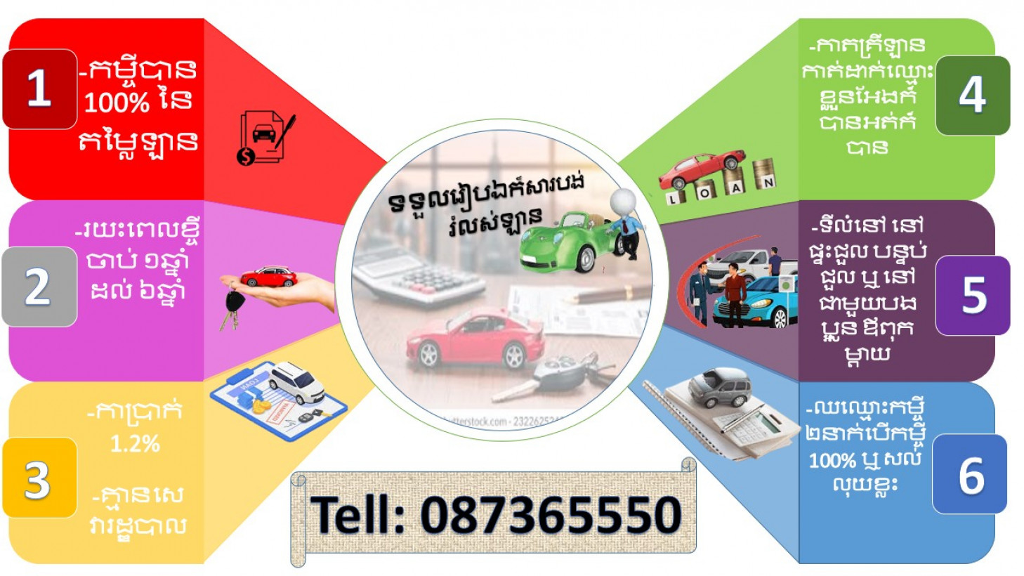 ទទួលរៀបឯក៏សារំលស់ឡាន នឹង ផ្ញើឡានបង់រំលស់ នឹង បញ្ចាំឡានរំលស់ផ្សេងៗ